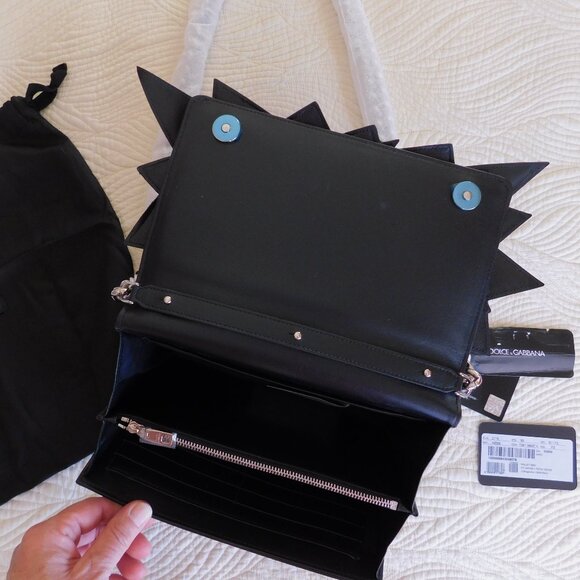 NWT Dolce & Gabbana leather Boom patch clutch silver chain evening shoulder bag - Picture 7 of 16